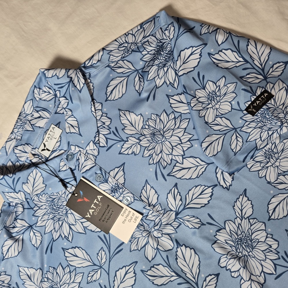 Yatta Golf  Polo Dahlia Blue Shirt Performance Moisture Wicking Large‎ NWT